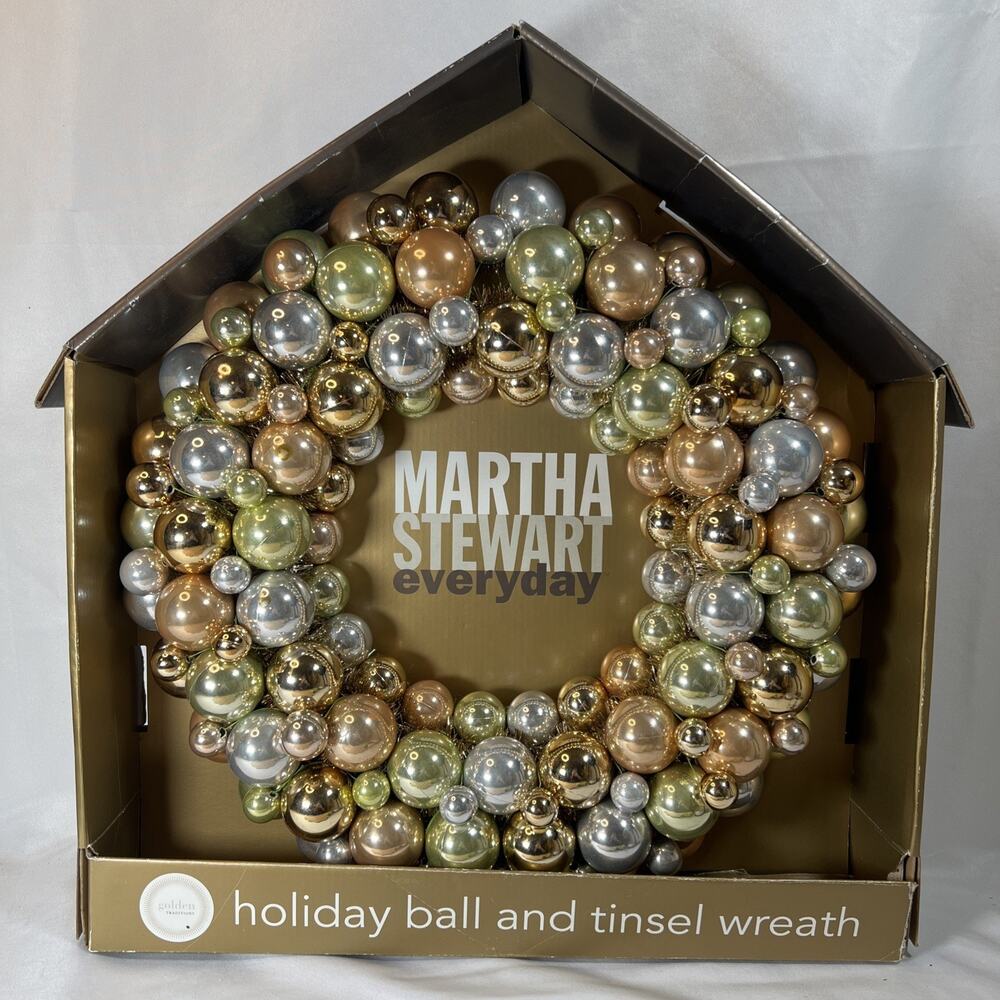 Martha Stewart Vintage 2004 Christmas Wreath Ball & Tinsel Gold Silver Green